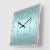 Elegant Blue en Silver Wall Clock Vierkante Klok (Hoek)