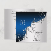 Elegant Blue en Silver Wedding Invitation Kaart (Voorkant / Achterkant)