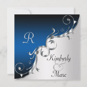 Elegant Blue en Silver Wedding Invitation Kaart (Voorkant)