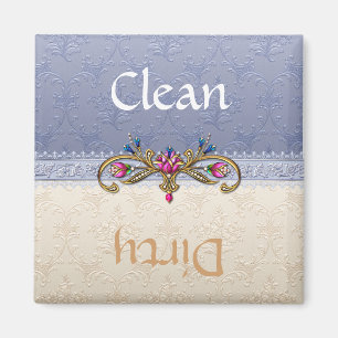 Elegant Blue en Tan Damask Dishwasher Magnet