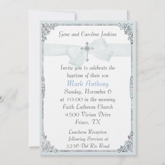 Elegant Blue en White Baptism Invitation Kaart (Voorkant)