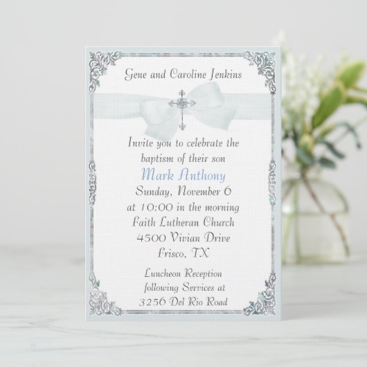 Elegant Blue en White Baptism Invitation Kaart (Staand voorkant)