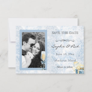Elegant Blue en White Champagne Save the Date
