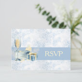 Elegant Blue en White Champagne Wedding RSVP (Staand voorkant)