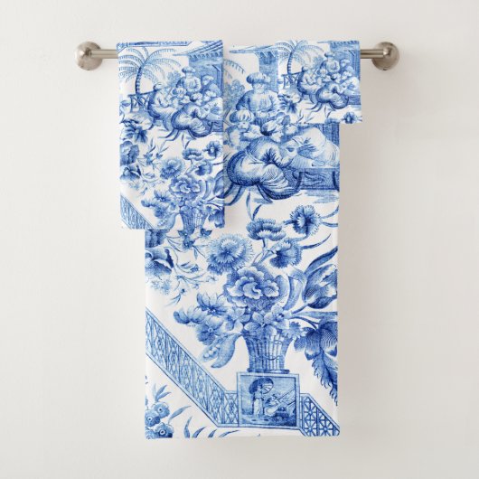 Elegant Blue en White Chinoiserie Bad Handdoek (Insitu)