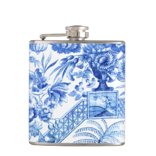 Elegant  Blue en White Chinoiserie Heupfles