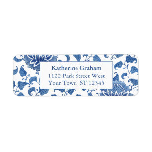 Elegant Blue en White Chinoiserie Return Address Etiket