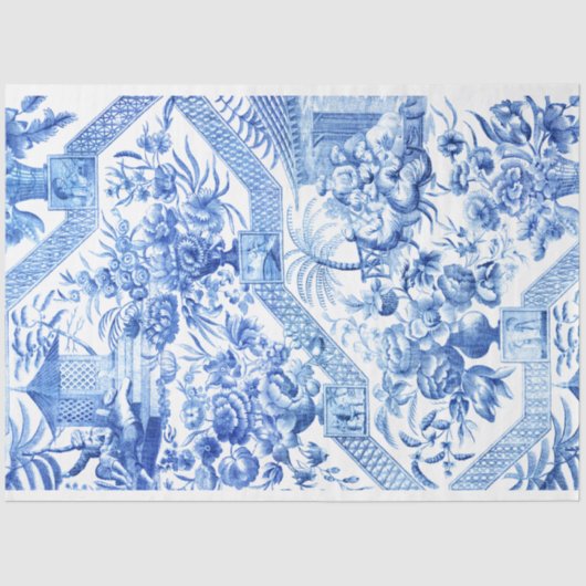 Elegant  Blue en White Chinoiserie Tissuepapier (Voorkant)