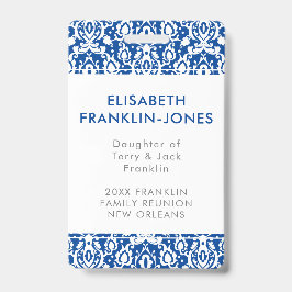 Elegant Blue en White Damask Family Reunion Badge