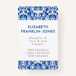 Elegant Blue en White Damask Family Reunion Badge