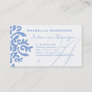 Elegant Blue en White Damask Letter A Visitekaartje