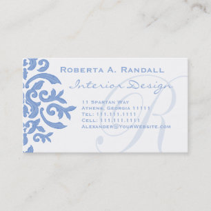 Elegant Blue en White Damask Letter R Visitekaartje