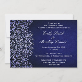 Elegant Blue en White Damask Rehearsal Dinner Kaart