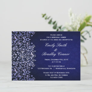 Elegant Blue en White Damask Rehearsal Dinner Kaart