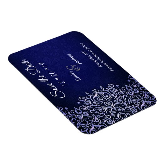 Elegant Blue en White Damask Save the Date Magneet (Rechterzijde)