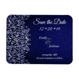 Elegant Blue en White Damask Save the Date Magneet