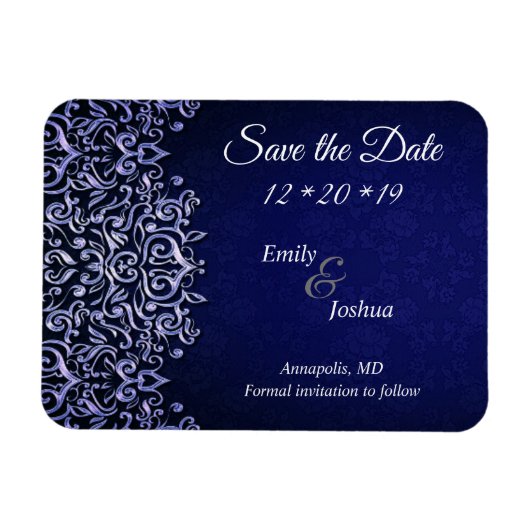 Elegant Blue en White Damask Save the Date Magneet (Horizontaal)