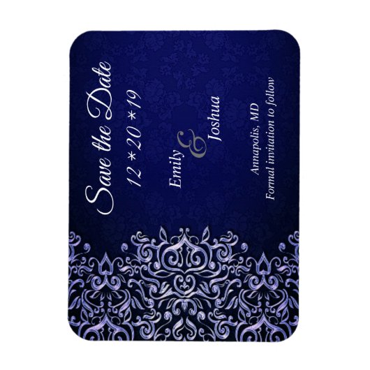 Elegant Blue en White Damask Save the Date Magneet (Verticaal)
