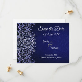 Elegant Blue en White Damask | Weddenschap Save The Date
