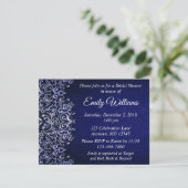Elegant Blue en White Damask Winter Vrijgezellenfe Kaart (Staand voorkant)