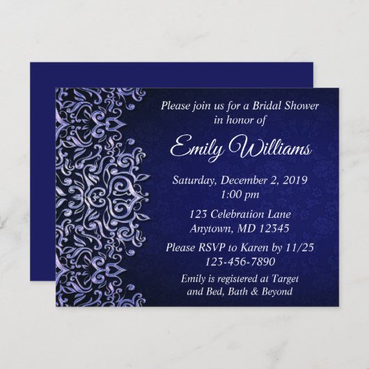 Elegant Blue en White Damask Winter Vrijgezellenfe Kaart (Voorkant / Achterkant)