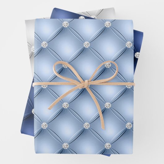 Elegant Blue en White Diamond Tufted Patronen Inpakpapier Vel (In situ)