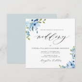 elegant blue en white floral bruiloft uitnodiging (Voorkant / Achterkant)