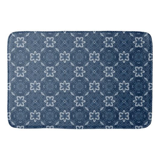 Elegant Blue en White Floral Geometric Pattern Badmat (Voorkant)
