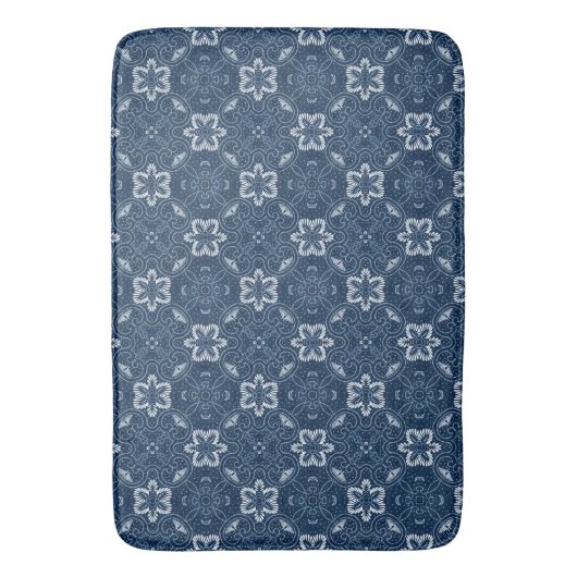 Elegant Blue en White Floral Geometric Pattern Badmat (Voorkant Verticaal)