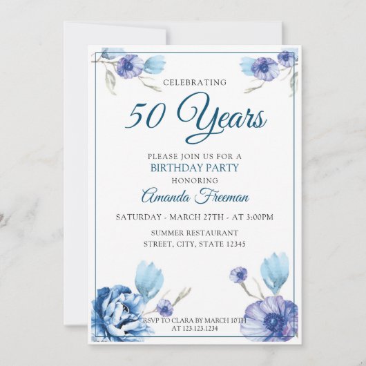 Elegant Blue en White Floral Moeder Birthday Kaart (Voorkant)