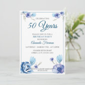 Elegant Blue en White Floral Moeder Birthday Kaart (Staand voorkant)