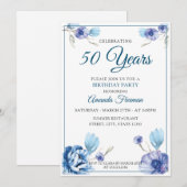 Elegant Blue en White Floral Moeder Birthday Kaart (Voorkant / Achterkant)