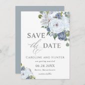Elegant Blue en White Floral Save the Date (Voorkant / Achterkant)