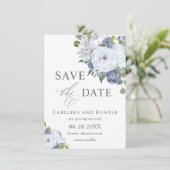 Elegant Blue en White Floral Save the Date (Staand voorkant)