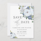 Elegant Blue en White Floral Save the Date (Voorkant)