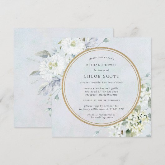 Elegant Blue en White Floral Vrijgezellenfeest Kaart (Voorkant / Achterkant)