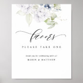 Elegant Blue en White Floral Wedding Favor Sign Poster (Voorkant)