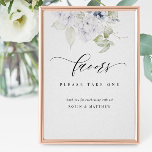 Elegant Blue en White Floral Wedding Favor Sign Poster