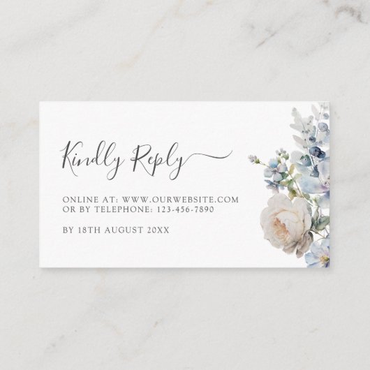 Elegant Blue en White Floral Wedding RSVP Kaarten (Achterkant)