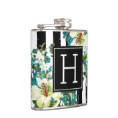 Elegant Blue en White Flowers met Monogram Heupfles (Rechts)
