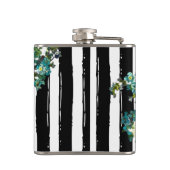 Elegant Blue en White Flowers met Monogram Heupfles (Achterkant)