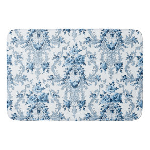 Elegant Blue en White French Rococo Floral Badmat