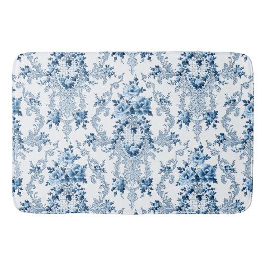 Elegant Blue en White French Rococo Floral Badmat (Voorkant)