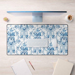 Elegant Blue en White French Rococo Floral Bureaumat