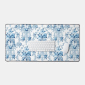 Elegant Blue en White French Rococo Floral Bureaumat (Keyboard & Muis)
