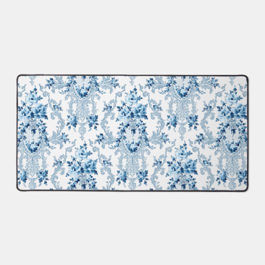 Elegant Blue en White French Rococo Floral Bureaumat (Voorkant)