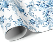 Elegant Blue en White French Rococo Floral Cadeaupapier (Rol Hoek)