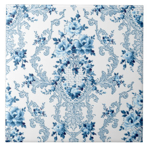 Elegant Blue en White French Rococo Floral Cerami Tegeltje