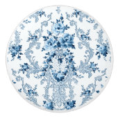Elegant Blue en White French Rococo Floral Keramische Knop (Voorkant)
