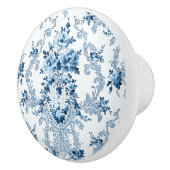 Elegant Blue en White French Rococo Floral Keramische Knop (Rechts)